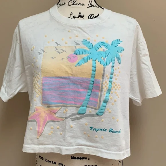 EUC Vintage Anvil Virginia Beach Cropped T One Size - Picture 1 of 5